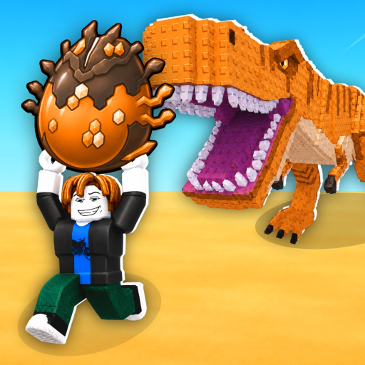 Official Roblox game icon for Steal An Egg, showing a player carrying an Egg beside a dinosaur