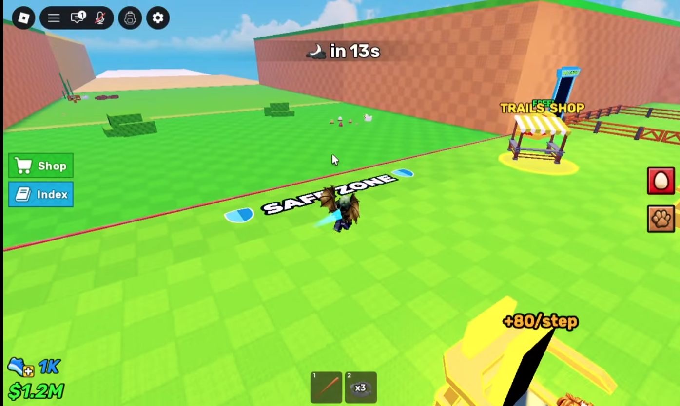 A yellow treadmill beside the Safe Zone showing a +80/step sample in Steal An Egg